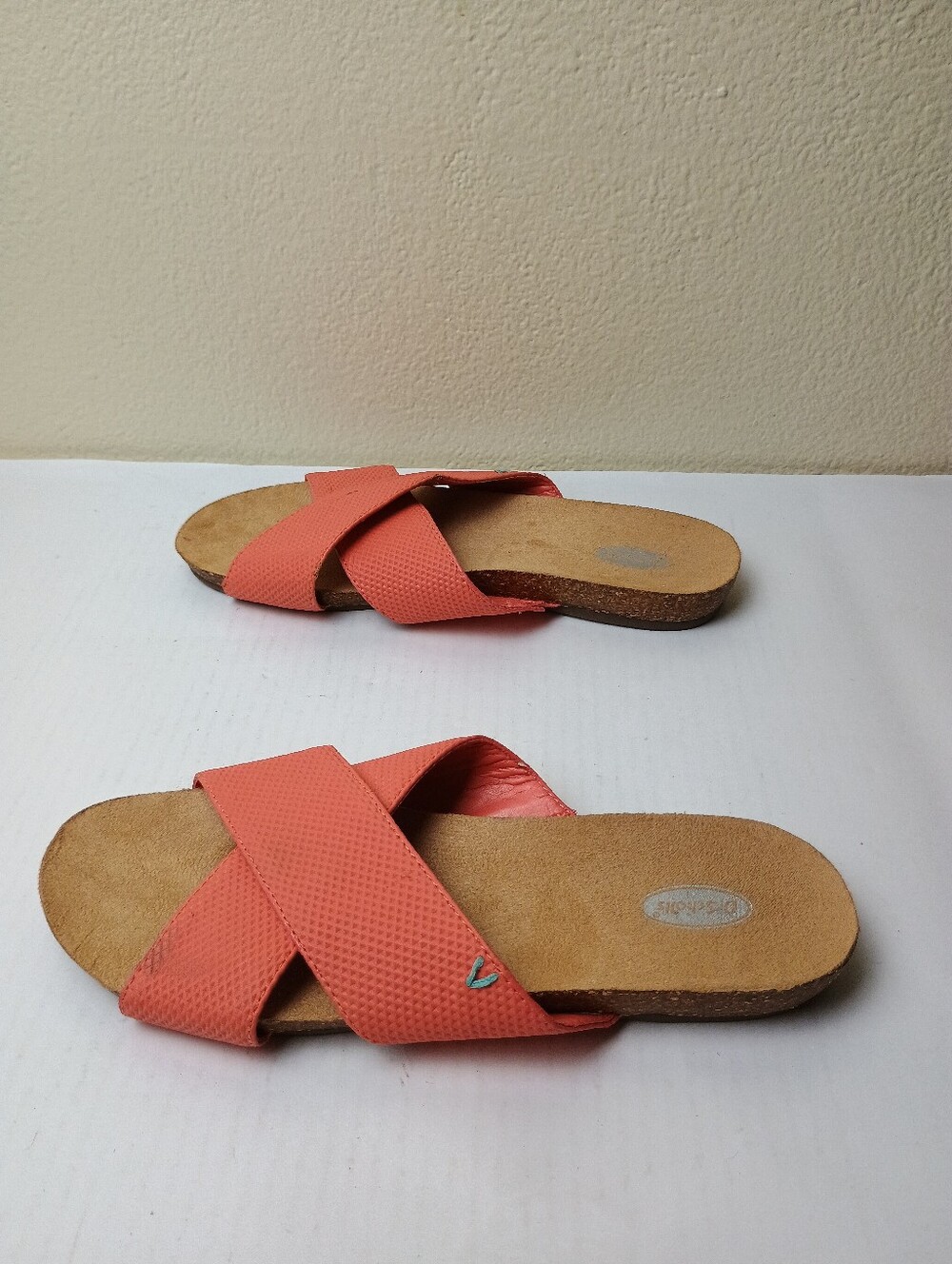 Dr. Scholl's Rae 8M Coral Cross-Strap Slip On Slide Sandals Footbed